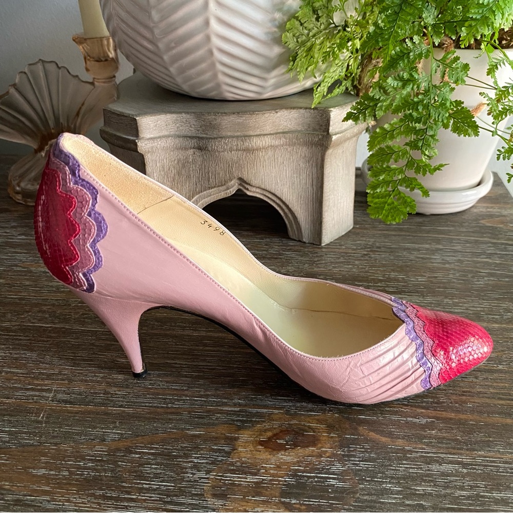 Rare Vintage Rosina Ferragamo Blush Raspberry Python Leather Designer Pumps 6.5N - Picture 10 of 16